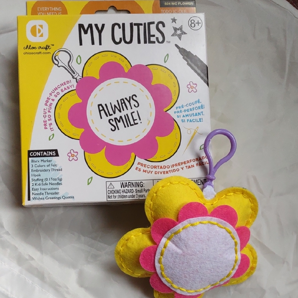 DIY Sewing Kits Yellow and Pink Flower Keychain
